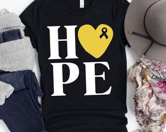 Hope T-Shirt / Childhood Cancer Tee / Gold Ribbon / Cancer Awareness / Cancer Mom Shirt / Chemo Gifts / Cancer Walk Shirt / Cancer Fighter