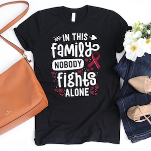 In This Family Nobody Fights Alone Shirt / Matching Family / Vascular / Malformation / Burgundy Ribbon / Hemangioma Awareness