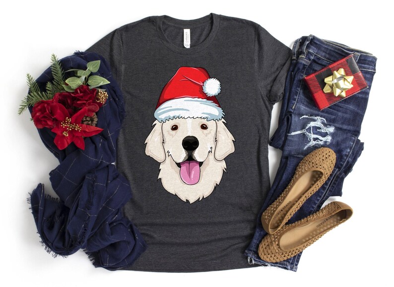 Cream Golden Retriever in a Santa Hat Shirt / Dog Christmas Shirt / White Golden / Retriever Christmas / Dog Lover Present / Merry Dogmas image 2