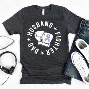 Dad Husband Fighter T-Shirt / Gastric Cancer / Dad Husband Fighter / Cancer Ribbon Shirt / Stomach Cancer Tee / Stomach Cancer / Periwinkle