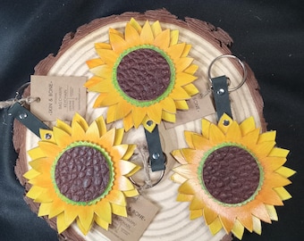 Charm/Llavero para bolso de cuero con diseño de girasol