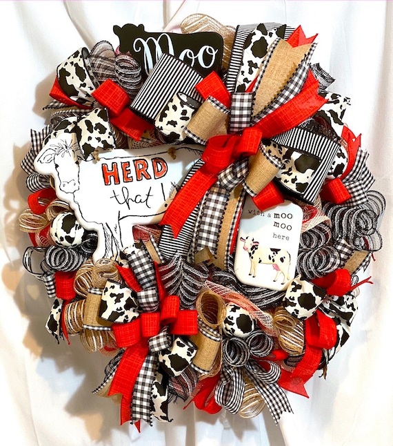 Cow Decor Farmhouse Wreath Cow Inspired Door Hanger Home | Etsy