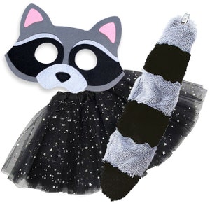 Kids Raccoon Costume Girls Woodland Critter Raccoon Mask Tail Tutu Skirt Set