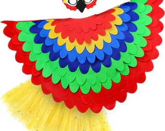 Bird Costume Girls Parrot Cape for Kids with Wings Tutu and Mask