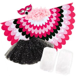 Bird Costume Girls Flamingo Cape for Kids with Wings Mask Tutu Skirt Furry Boots Leg Warmers and Boa