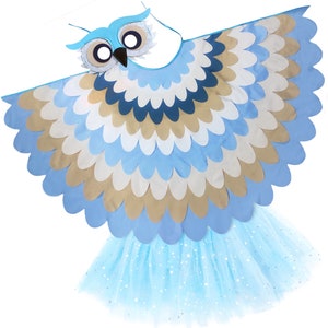 Bird Costume Girls Blue Owl Cape for Kids with Wings Mask Tutu Skirt Furry Boots Leg Warmers and Boa