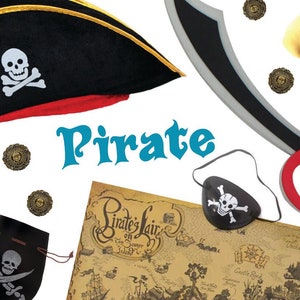 Boîte de costume de pirate d’enfants avec l’épée de pirate, la carte au trésor et d’autres accessoires de pirates pour des enfants