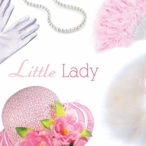 Kinder Little Lady Tea Party-kostuumdoos met verkleedhoed, waaier, handschoenen, parels, sjaal en lippenstift in schattige koffer geschenkdoos