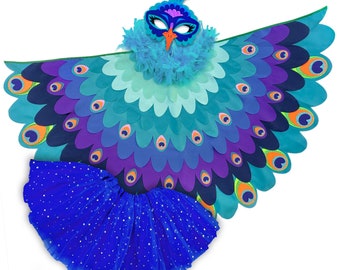 Bird Costume Girls Peacock Cape for Kids with Wings Mask Tutu Skirt and Boa