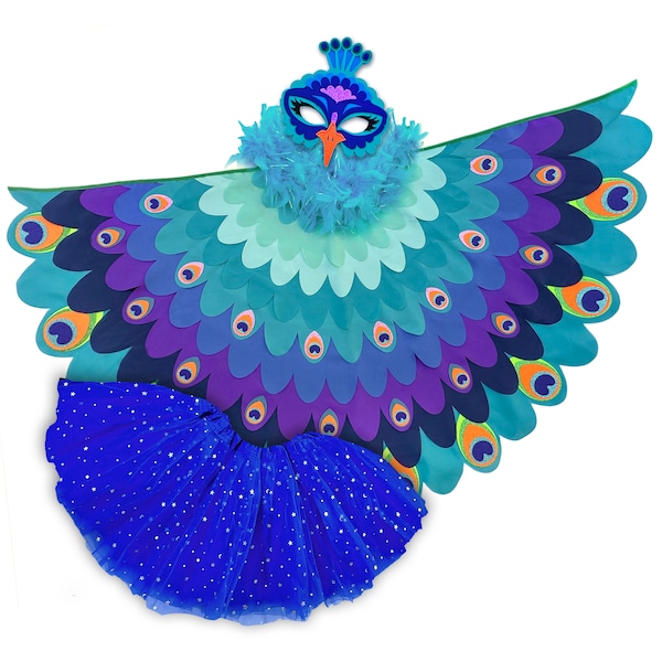 Bird Costume Girls Peacock Cape for Kids with Wings Mask Tutu Skirt and Boa