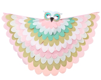 Pink Owl Costume for Kids | Handmade Owl Wings Cape & Mask | Halloween Dress Up