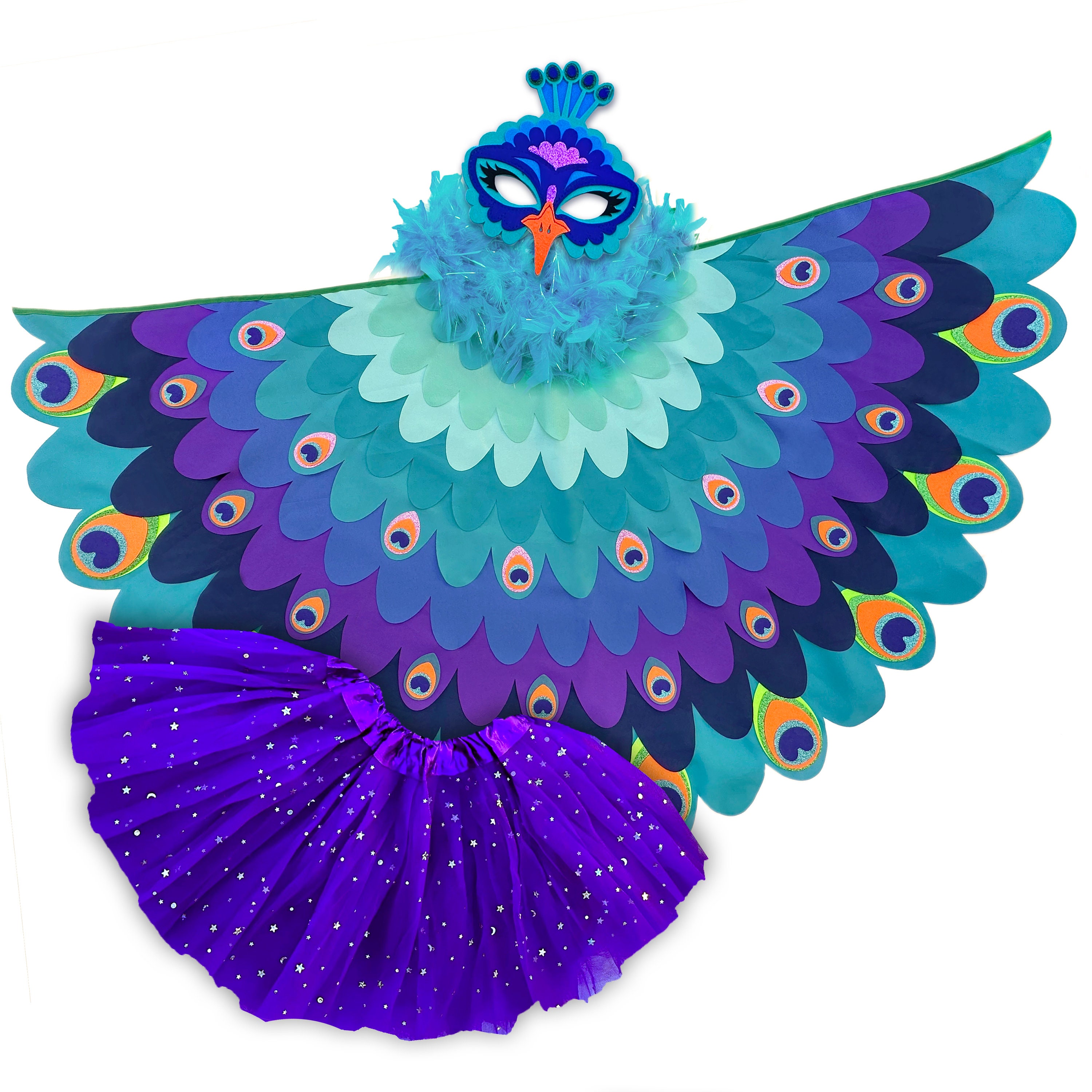 Bird Costume Girls Peacock Cape for Kids with Wings Mask Tutu Skirt and Boa