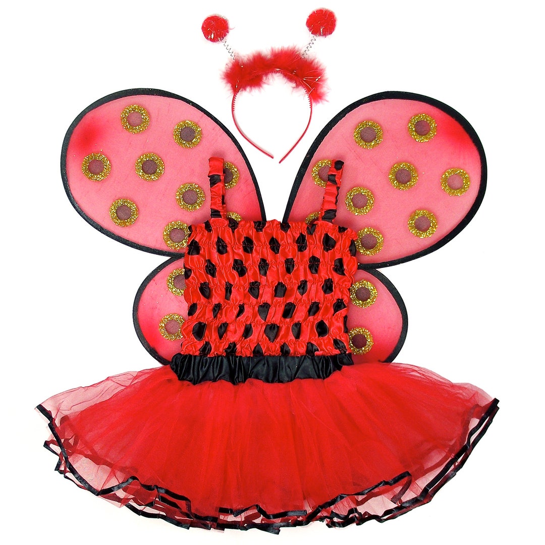 5piece Sparkle Wire Wing Girls Ladybug Costume Kids Lady Bug Outfit