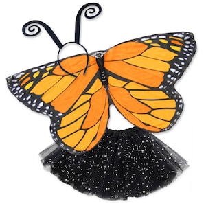 Butterfly Monarch Butterfly Wings Girls Dance Outfit Kids Costume Wing Cape and Tutu