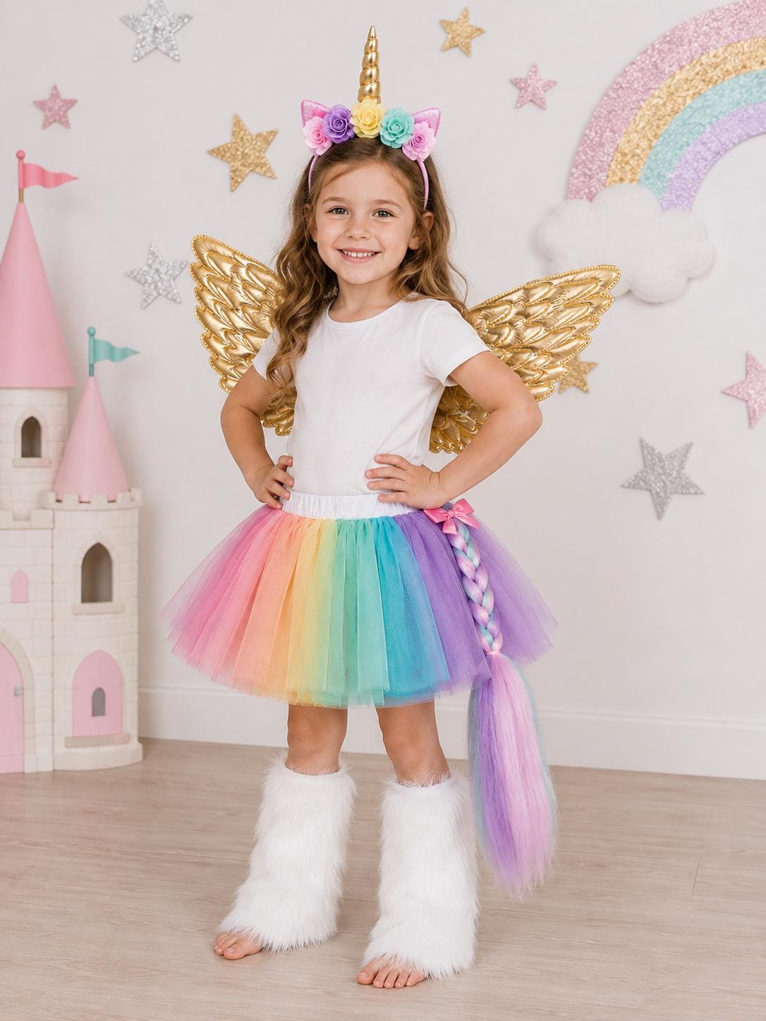 unicorn birthday dress 4t Color:Beige Pearl Mid-Calf A-Line White Wedding whitemidimaxi Ball gown and gathered tulle skirt