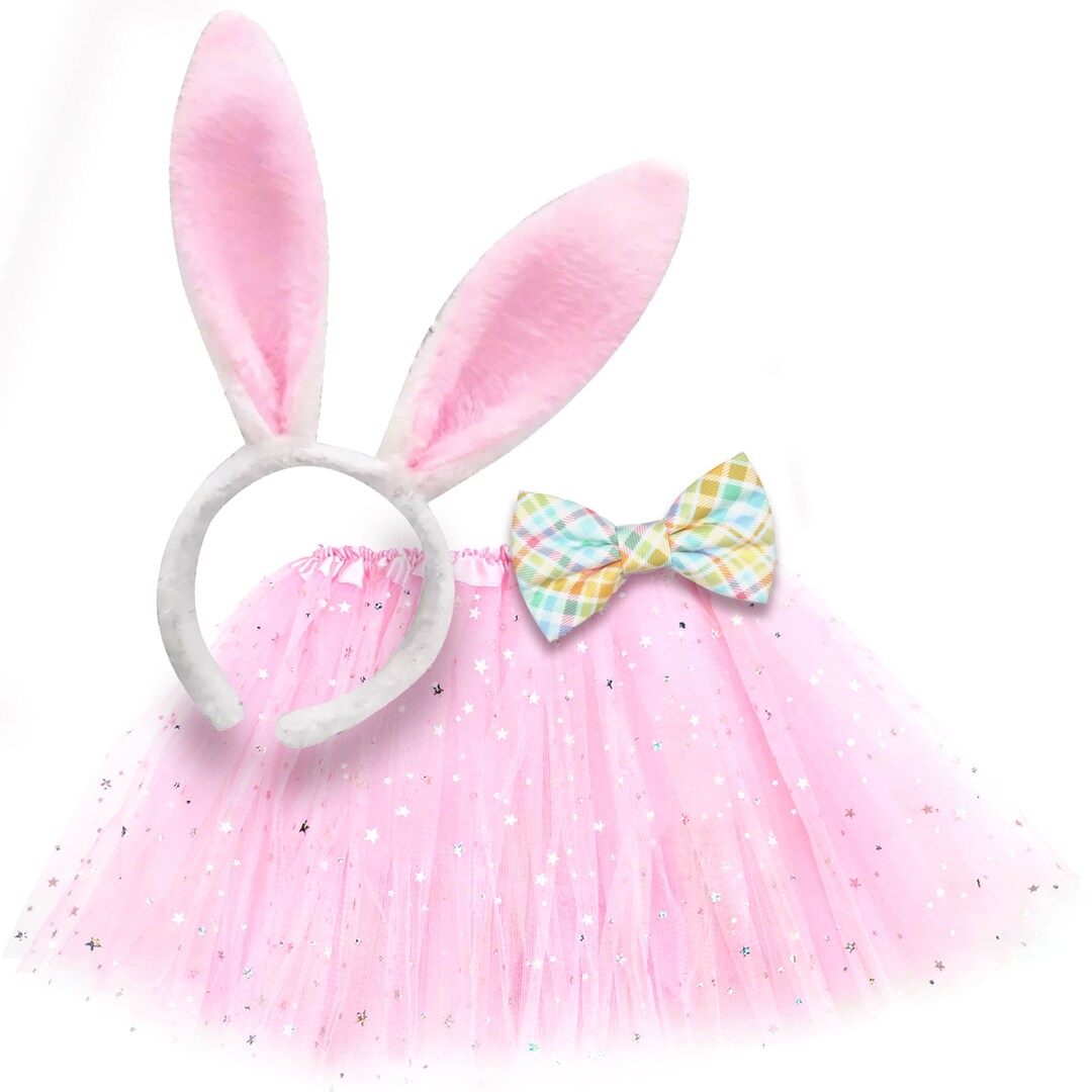 XNIVUIS 6 Pièces Bandeau avec Oreilles de Lapin de Pâques, Bandeau Oreilles de Laping en Peluche de Pâques NœUd Papillon et Queue Accessoires Costume Accessoire Deguisement Fête Décoration (Blanc