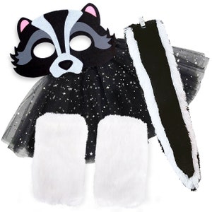 Kids Woodland Skunk Costume Girls Skunk Mask Tail Tutu Skirt Furry Boots Leg Warmers Set