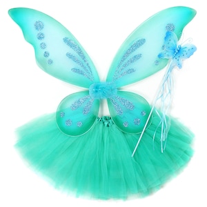 3-Piece Sparkle Wire Wing Butterfly Costume Fairy Set with Wings, Tutu & Wand