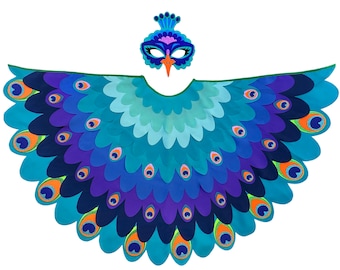 Peacock Costume for Kids | Handmade Peacock Wings Cape & Mask | Halloween Dress Up