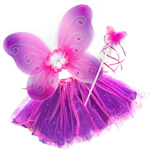 3-Piece Sparkle Wire Wing Butterfly Costume Fairy Wing Set with Wings, Tutu & Wand