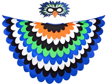 Disfraz de pájaro azul para niño con capa de pájaro con alas y máscara