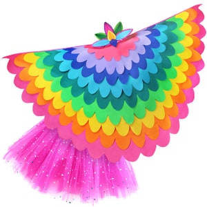 Bird Costume Girls Rainbow Cape for Kids with Wings Mask and Tutu
