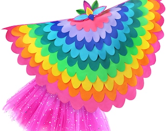 Bird Costume Girls Rainbow Cape for Kids with Wings Mask and Tutu