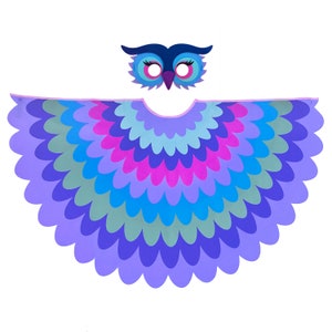 Bird Cape Girls Pastel Purple Owl Cape for Kids with Wings and Mask