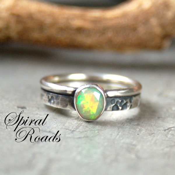 Opal Ring/ Sterling Silver Chunky Rings for Women/ Handmade Gemstone Jewelry/ Boho Statement Ring/ October Birthstone