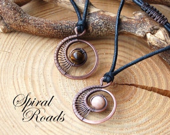 Herrhalsband med kristall/trådlindat ädelstenshänge/handgjort kopparhalsband/bohemiska smycken för män/bohemisk present till pojkvän