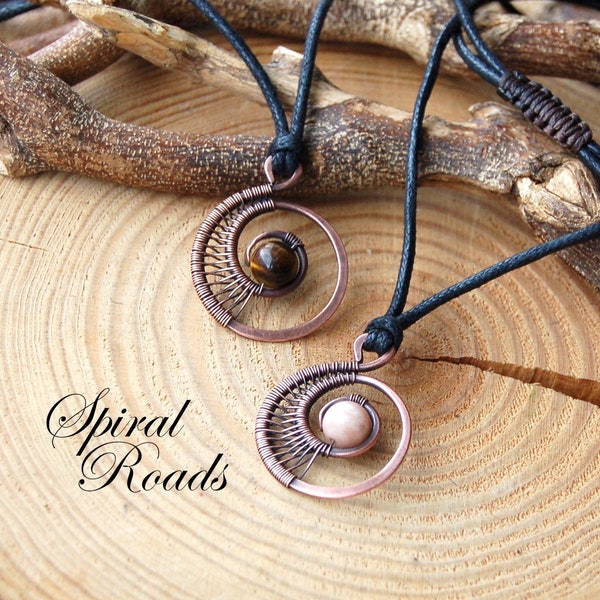Mens Crystal Necklace/ Wire Wrapped Gemstone Pendant/ Handmade Copper Necklace/ Boho Jewellery For Men/ Bohemian Boyfriend Gift