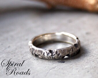 Silver Ring for Men/ Gift for Him/ Hammered Rustic Ring/ Mens Jewelry/ Textured Sterling Silver Ring Band