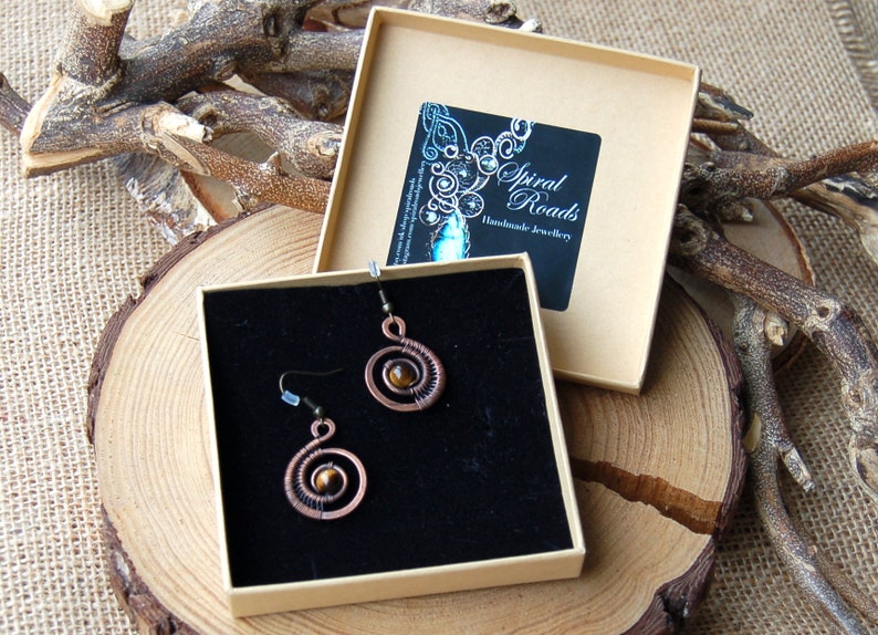Boho Statement Earrings Crystal Dangle Earrings Wire Wrapped Tiger Eye Jewelry For Women Copper Gemstone Earrings Ammonite Earrings