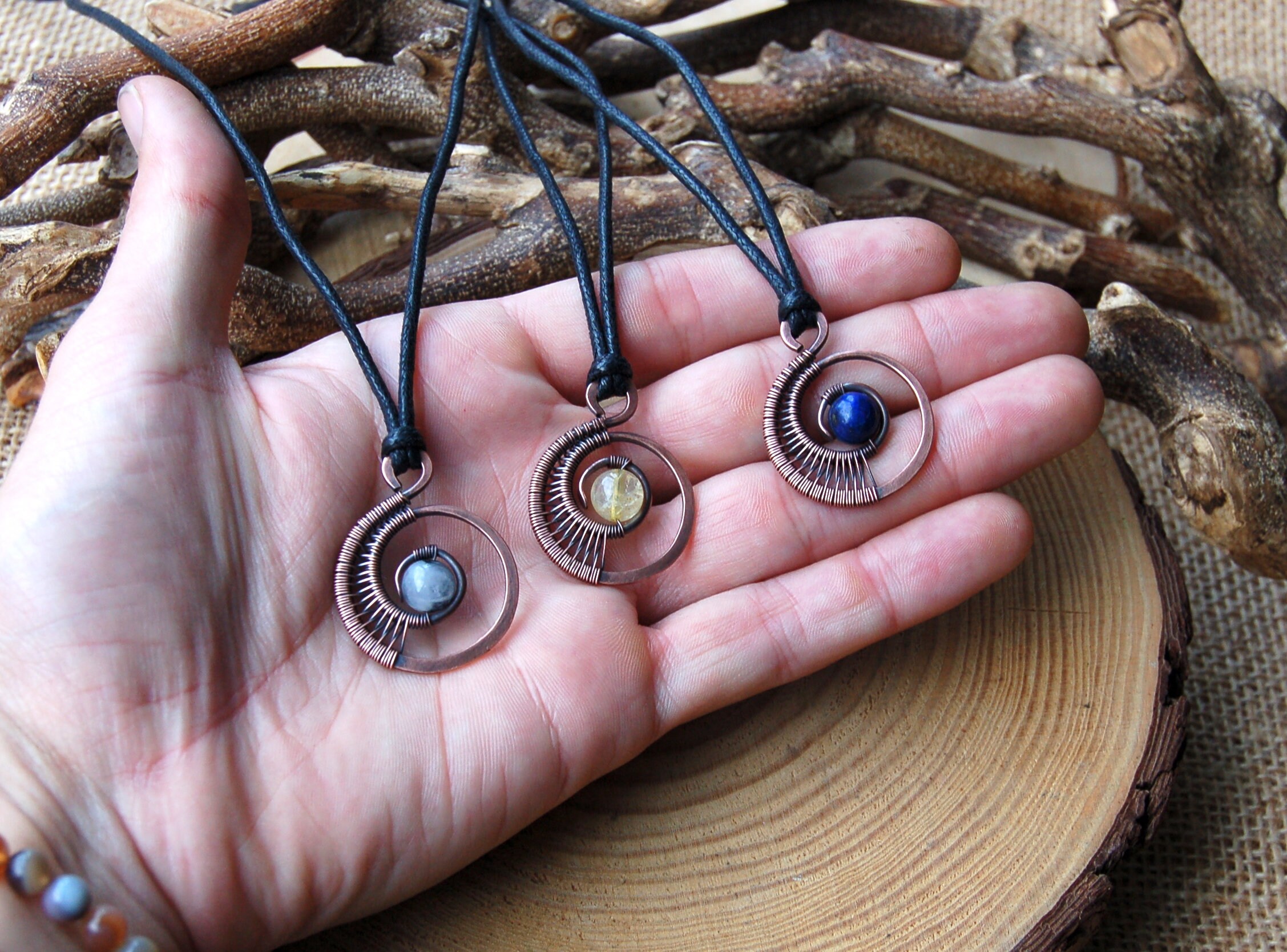 Mens Crystal Necklace/ Wire Wrapped Gemstone Pendant/ Handmade Etsy UK