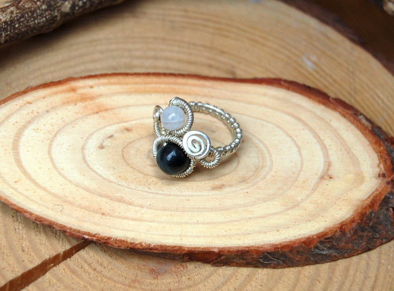 Silver Moonstone Ring Statement Rings For Women Wire Wrapped Gemstone Jewelry Blue Tiger Eye crrystal Ring Hand Made Boho Jewellery