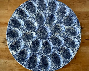 Pottery Deviled Egg Platter - Blue & White Speckled