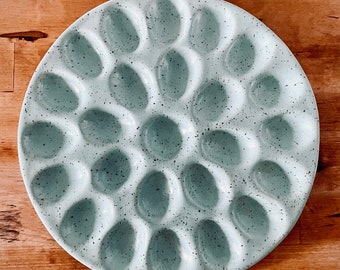 Pottery Turquoise Speckled Deviled Egg Platter