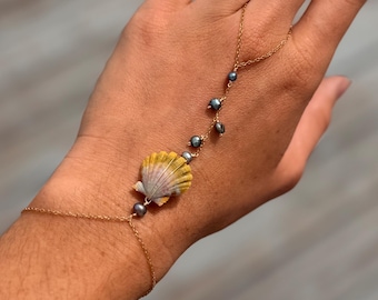 Sunrise Shell Pearl Hand Chain: Handmade Hawaiian Jewelry