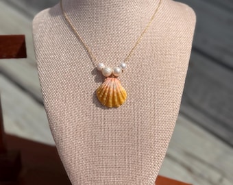 Sunrise Shell Pearl Necklace PVD GOLD: Handmade Hawaiian Necklace