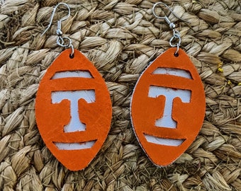 Tennessee Orange Ohrringe, Volunteer, Fußball, Leder Blatt Ohrringe, Farbe wählen, r, Tropfen, Herz, Valentinstag