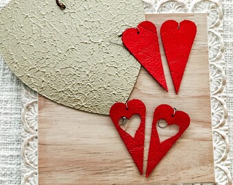 Leaf , heart leather , valentine leather earrings Leather teardrop earrings, valentines  , hearts  , gift  , winter