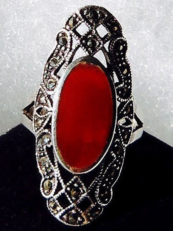 Vintage Silver Garnet Marcasite Statement/Cocktai… - image 3