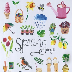 Spring Things  8”x10” | Print | Spring | Wall Art | Gouache| Lemons| Outside| Flowers | Plants| Bike |Plants