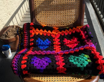 Rainbow Hearts crochet blanket