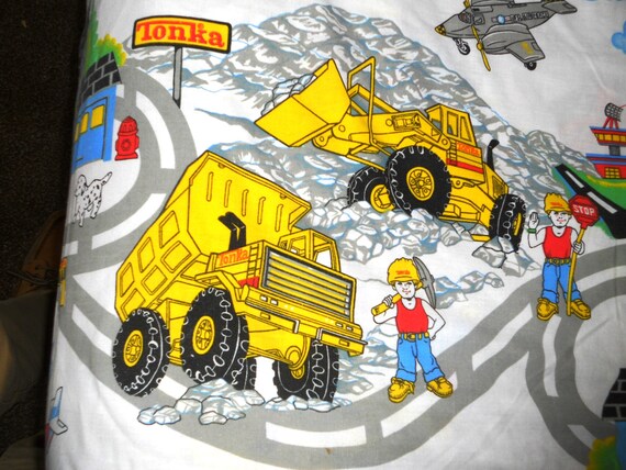 Tonka Truck Flat Bed Sheet Twin Size Construction Contractor - Tonka Truck Crib Bedding Tonka Truck Flat Bed Sheet Twin Size Construction Contractor - Tonka Truck Crib Bedding