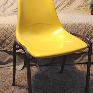Vintage Fiberglass Chair Herman Miller Canary Yellow MCM Atomic Era Mid Century School House Stacking Eames Shell Molded