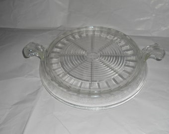Plato caliente vintage Fire King Anchor Hocking, salvamanteles de vidrio acanalado, cristal transparente, asas redondas con forma de ala, base para ponchera, agarradera