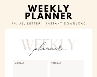 Minimalist Weekly Planner Printable, Instant Download, Weekly Daily To Do List for Work/Home, Productivity Planner, Undated Planner Inserts