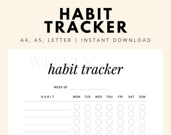 Minimalist Habit Tracker Printable, Instant Download, Weekly Habit Tracker for Work/Home, Productivity Planner, Undated Planner Inserts