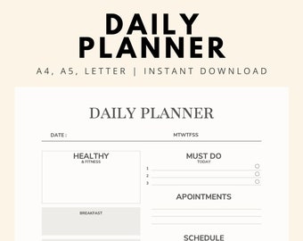 Minimalist Daily Planner Printable, Instant Download, Daily To Do List for Work/Home, Productivity Planner, Undated Planner Inserts